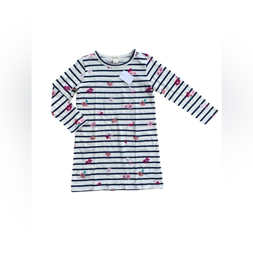 Crewcuts NWT Size 5 Floral Striped Pocket T-Shirt Dress